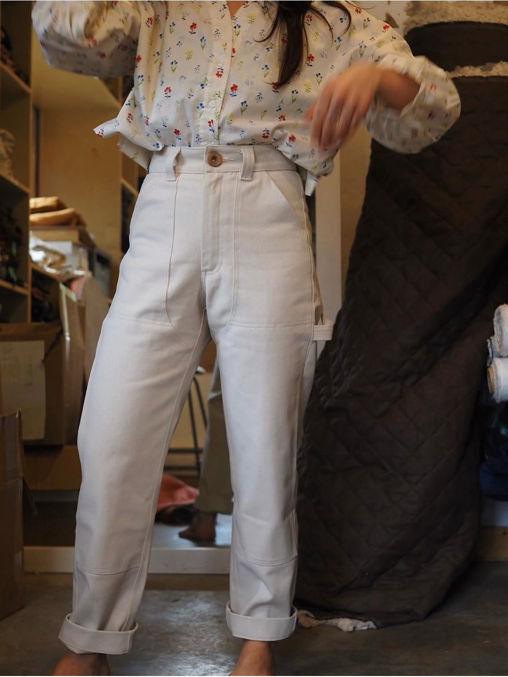 Beaton Linen Canvas Utility Pants, Cream High-Waist Pants